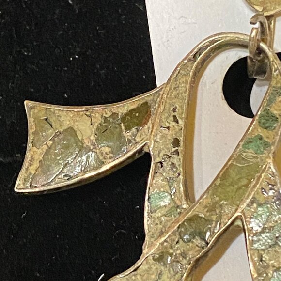 2.5" x 1.75" Vintage Mexican Taxco Sterling Silver & Crushed Stone Earrings - Picture 13 of 16